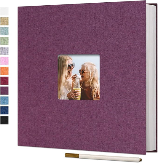 Vienrose Large Photo Album Self Adhesive for 4x6 8x10 10x12 Pictures Linen Scrapbook Album DIY 60 Blank Pages with A Metallic Pen