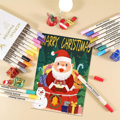 SZTCECDM 12 Colors Acrylic Paint Markers Set, Waterproof Acrylic Paint Pens, Dual Tip Drawing Markers with Brush and Fine Tip for Wood, Rock, Canvas, Glass