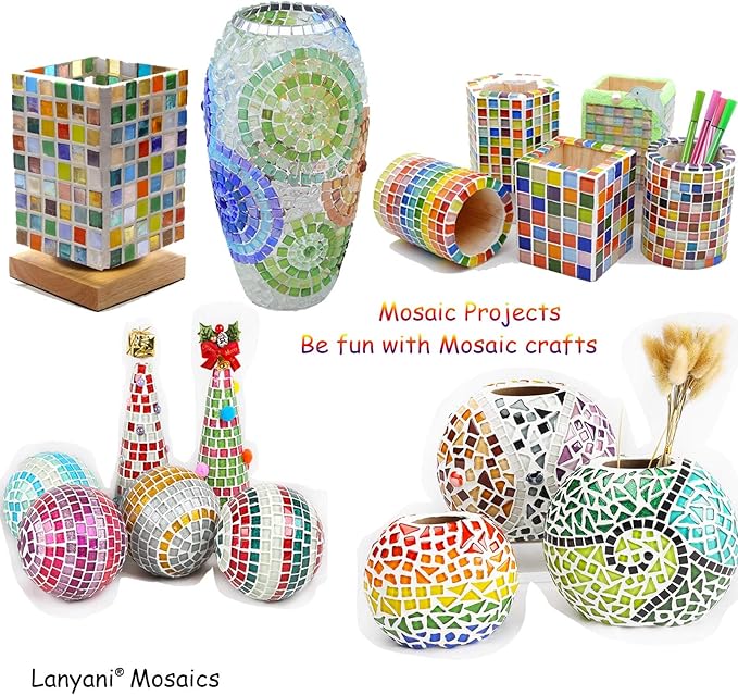 Lanyani 800 Pieces Mosaic Tiles Stained Glass - Assorted Colors for Art Craft and Home Decorations - 500g/1.1lb