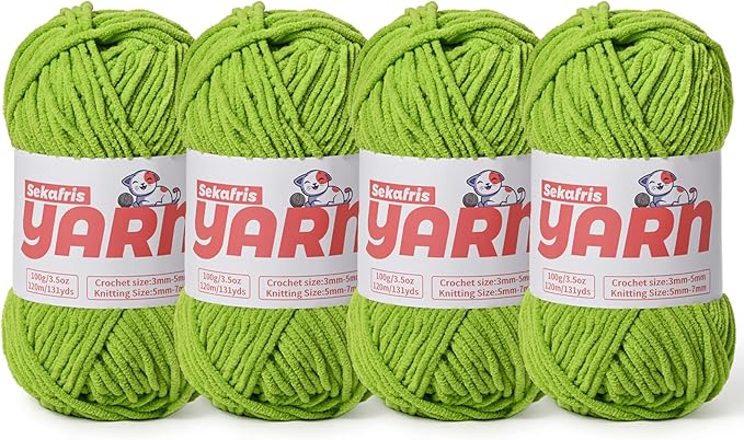 4 Pack Plush Chunky Chenille Yarn for Crocheting, Soft Fluffy Velvet Yarn for Crocheting Amigurumi, Fuzzy Baby Blanket Knitting 400g/524yds Bulky(4 Lime Green)