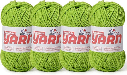 4 Pack Plush Chunky Chenille Yarn for Crocheting, Soft Fluffy Velvet Yarn for Crocheting Amigurumi, Fuzzy Baby Blanket Knitting 400g/524yds Bulky(4 Lime Green)