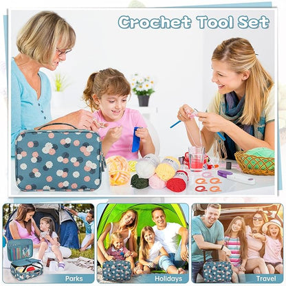 GMAK Crochet Kit for Beginners Adults, 59 PCS Crochet Sets Include Yarn, Crochet Hooks and Tools, Portable Crocheting Starter Kits for Making Variety Projects Craft Supplies, Blue Flower