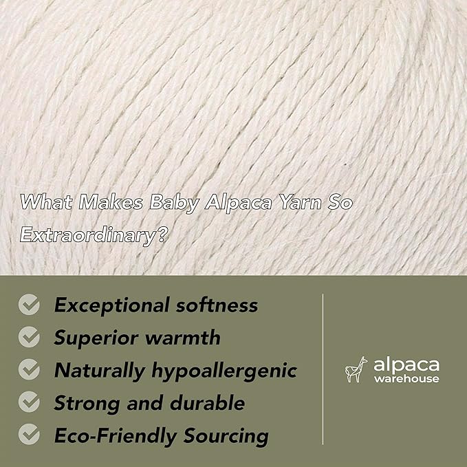 100% Baby Alpaca Yarn Wool Set of 3 Skeins (150 Grams) DK Weight - Made in Peru - Heavenly Soft and Perfect for Knitting and Crocheting (Alabaster White, DK)