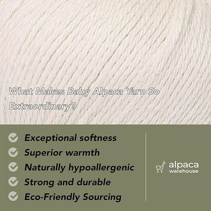 100% Baby Alpaca Yarn Wool Set of 3 Skeins (150 Grams) DK Weight - Made in Peru - Heavenly Soft and Perfect for Knitting and Crocheting (Alabaster White, DK)