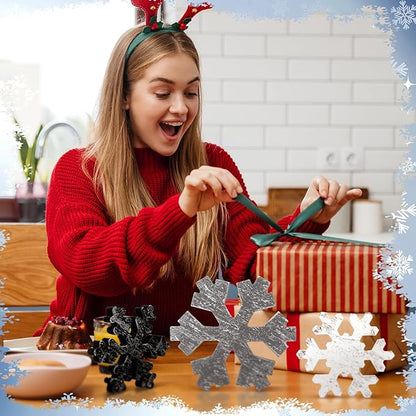 Bucherry 3 Pcs Winter Wooden Snowflake Decor Rustic Winter Snowflake Table Signs Wonderland Wood Blocks Farmhouse Christmas Tiered Tray Decorations for Xmas Table Shelf(Gray, White, Black)