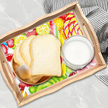 FGbaby DIY 5D Candy Diamond Painting Wood Serving Tray with Handles Diamond Art Decorative Decor Serving Trays Wooden Tray for Breakfast in Bed, Patio, BBQ, Coffee Table, Party –Great for Lap & Couch