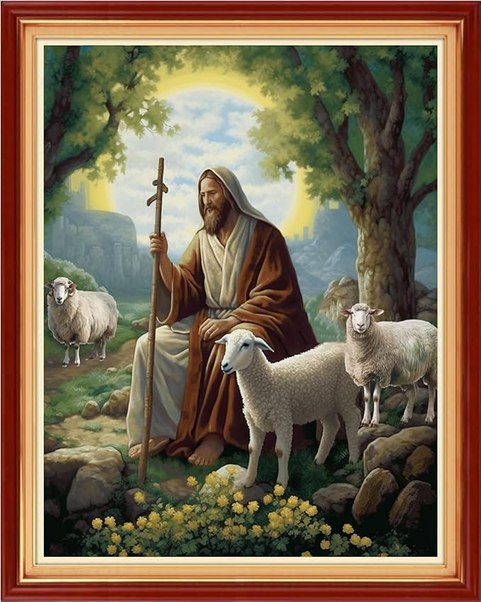 Foxhool Stamped Cross Stitch Kits,11CT Printed Cross Stitch Pattern Full Embroidery Kits for Beginner Needlepoint Kits-Jesus Shepherd 16x20 inchs