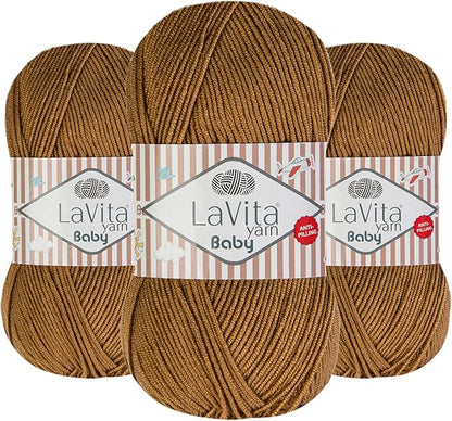 LaVita Baby Premium Anti-Pill Acrylic Yarn - 820 Yards, 3 x 3.5 oz - Warm, Airy Fiber with Silky Texture - Oeko-TEX Certified, Durable, Lightweight, Long-Lasting, Solid Pastel Colors - 3 Skeins Pack