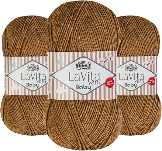 LaVita Baby Premium Anti-Pill Acrylic Yarn - 820 Yards, 3 x 3.5 oz - Warm, Airy Fiber with Silky Texture - Oeko-TEX Certified, Durable, Lightweight, Long-Lasting, Solid Pastel Colors - 3 Skeins Pack