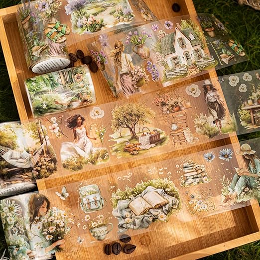 AuriicLeaf Camping PET Tapes Set, 6 Rolls of Nature Ephemera for Junk Journaling, Scrapbooking, Crafting, DIY Projects, Diaries, and Art Supplies