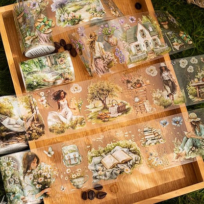 AuriicLeaf Camping PET Tapes Set, 6 Rolls of Nature Ephemera for Junk Journaling, Scrapbooking, Crafting, DIY Projects, Diaries, and Art Supplies