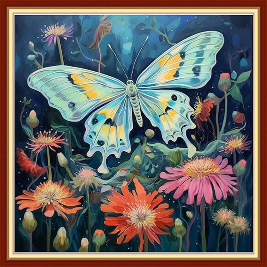 Joyhoor Cross Stitch Kits for Beginners Stamped Cross-Stitch Supplies Needlework preprint Embroidery Kits for Adults DIY Needlepoint Kits Embroidery Patterns 11CT-Butterfly Flowers 18.x18 inch