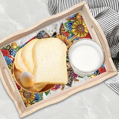 DoxQcs DIY Diamond Art Wooden Tray Kit Easter Food Tray with Handle Diamond Painted Table Decoration Tray for Breakfast Bar Dinner Table Diamond Art Painting for Beginners-19-USA Eagle