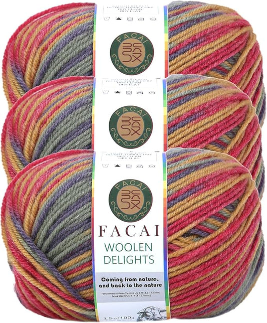 Facai Blend Merino Wool Yarn for Knitting - Worsted Weight,197yds (3.5oz) Ball, Ideal for Sweaters, Scarves, and Accessories (3, Summer Peak Flower)