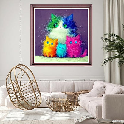 DMCCRAFT Stamped Cross Stitch Kits for Adults 11CT Printed Cross-Stitch Patterns Embroidery Kits Easy Cross Stitching Needlepoint Kits Crossstitch-Colorful Cat 18x18 inch