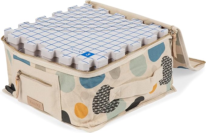 KnitIQ Pack of 9 Blocking Mats for Knitting and Crochet - Extra Thick Crochet Blocking Board with Grid Lines, 150 T-Pins, and Storage Bag - Interlocking Designs - Heat and Steam Resistant