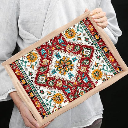DOTSOPS 5D Diamond Art Kits for Adults Wooden Serving Tray with Handle Special Diamond Painting Plate Big Gem Dots Paint by Numbers Crafts Kits for Living Room Mandala 7.8x11.8 Inches