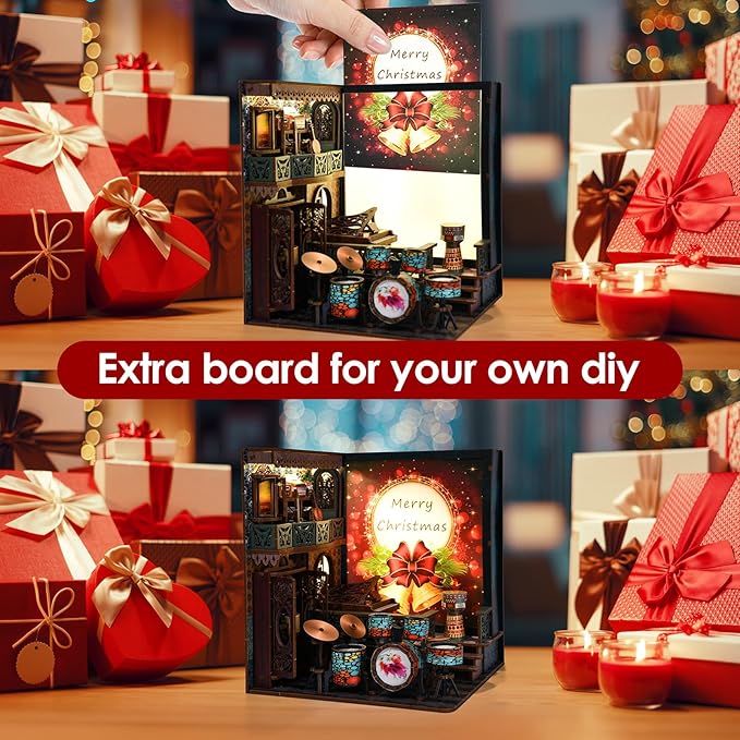 Foyucool DIY Book Nook Kit, Miniature Bookshelf Decor with LED Lights, Laser-Cut Wooden Craft Set for Adults, Creative Gift for Christmas, Birthday, Music House