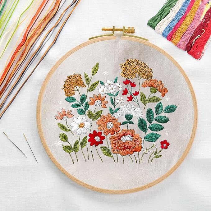 MAMUNU Canvas Tote Bag Embroidery Kit with Pattern for Beginners, Arts and DIY Crafts Kits for Adults, Include Instructions Embroidery Bag, Embroidery Hoops, Color Threads and Tool