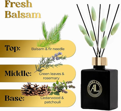 Reed Diffuser - Fragrance Diffuser for Home - 5 oz. Oil Diffuser Sticks - Bathroom Diffuser Set- Oil Diffuser Reeds - Scent Sticks in Oil-Office Smell Good Stuff (Black, Fresh Balsam)
