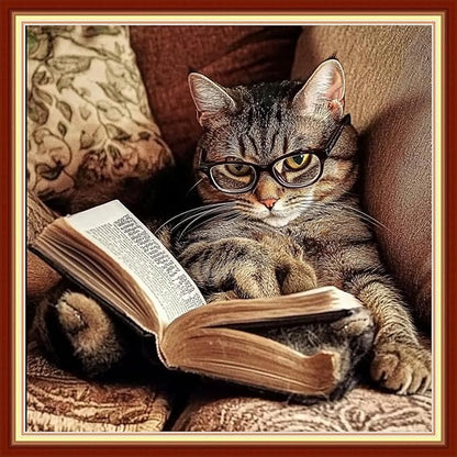 Artvxeay Stamped Cross Stitch Kits | Embroidery Kits for Beginners Craft Kit Needlepoint for Adults Supplies DIY 11CT-Cat Reading 18x18 inch