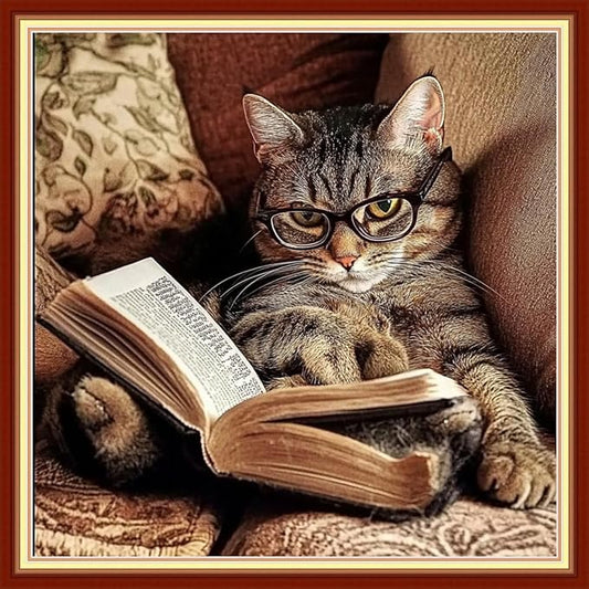Artvxeay Stamped Cross Stitch Kits | Embroidery Kits for Beginners Craft Kit Needlepoint for Adults Supplies DIY 11CT-Cat Reading 18x18 inch