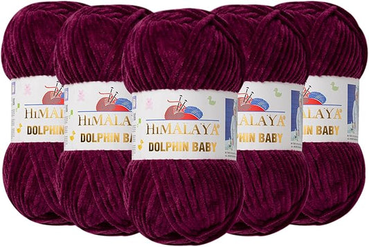 5 Skein/Pack Himalaya Dolphin Baby Chenille Yarn, Each Ball 100 gr (3.5 oz), 120 m (132 Yards), 100% Polyester, Super Bulky Baby Blanket Velvet Amigurumi Yarn, 80339 - Dark Purple