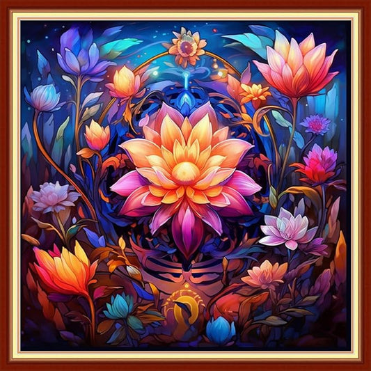 Foxdiviy Stamped Cross Stitch Kits Full Range of Embroidery Needlework Starter Kits for Beginners Adults 11CT Embroidery Patterns Art Crafts DIY Needlepoint Kits-Magic Flower 18x18 inch