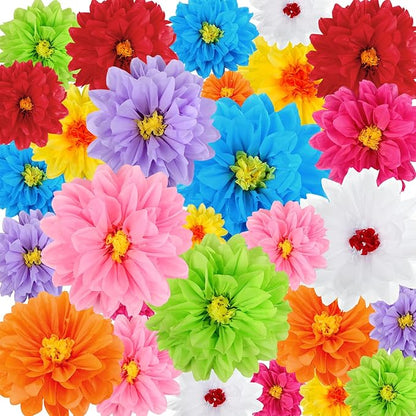 Geyee 81 Pcs Mexican Flowers Party Decoration Fiesta Tissue Paper Fiesta Colorful Crepe Paper Flowers for Floral Backdrop Wedding Birthday Craft Wall 8" 10" 12"