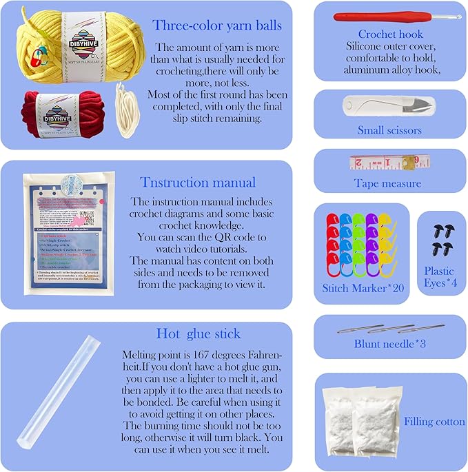 DIBYHIVE Crochet Kit for Beginners,Complete Video Tutorials,6Inches Chick Crochet Kit,Includes Explanations of Basic Crochet Stitches