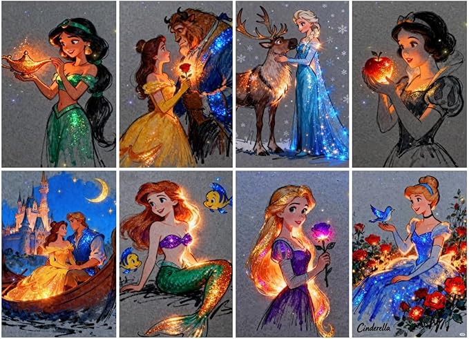 DIY Diamond Painting Kit, 8-Piece Complete Tool Set with Canvas, Round Diamonds, Upgrade Pen, Plastic Tray, Solid Glue, Fantasy Princess Collection for Home Decor