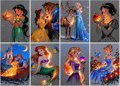DIY Diamond Painting Kit, 8-Piece Complete Tool Set with Canvas, Round Diamonds, Upgrade Pen, Plastic Tray, Solid Glue, Fantasy Princess Collection for Home Decor