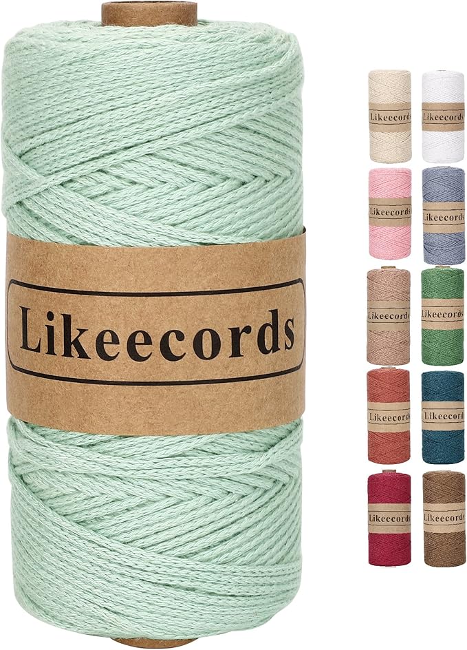 100% Cotton Crochet Bag Cord 2mm 170m Macrame Cord 2mm Crochet Thread Macrame Rope Gift for Knitter (Light Green)