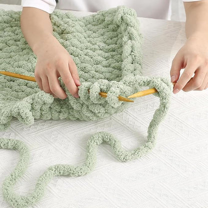 Chunky Chenille Yarn for Hand Knitting 8 Jumbo Pack Jumbo Chunky Yarn for Hand Soft Blanket Knitting, Bulky Thick Fluffy Yarn for Crocheting (Sage Green+Milky White)