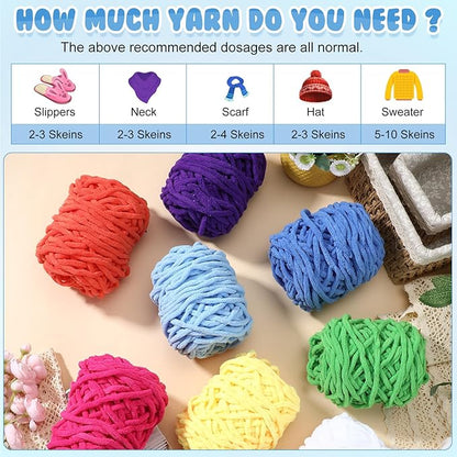 Buryeah 8 Pack Chunky Chenille Yarn for Crocheting Soft Thick Fluffy Yarn for Hand Knitting Bulky Velvet Blanket Plush for Weaving DIY Crafts Each 3.5 oz 55 Yards (Bright Colors)