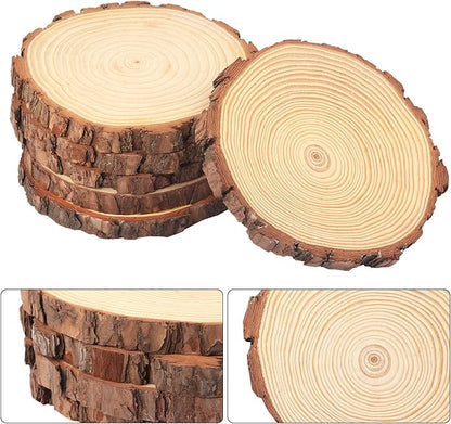 11 PCS 6.3-7.1 Inch Natural Wood Slices, Unfinished Pine Wood Circles with Barks for Coasters, DIY Crafts, Christmas Rustic Wedding Ornaments and Centerpieces,by GNIEMCKIN.