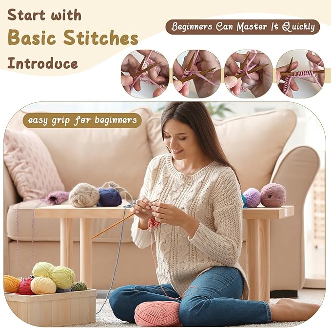GliCraft Knitting Kit for Beginners Learn to Knit Kit for Adults Gloves Starter Bundle with Step-by-Step Instructions Includes Wool Yarn, Needles & Accessories(Pink)