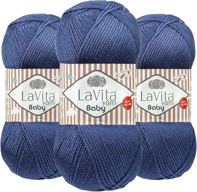 LaVita Baby Premium Anti-Pill Acrylic Yarn - 820 Yards, 3 x 3.5 oz - Warm, Airy Fiber with Silky Texture - Oeko-TEX Certified, Durable, Lightweight, Long-Lasting, Solid Pastel Colors - 3 Skeins Pack