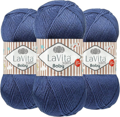 LaVita Baby Premium Anti-Pill Acrylic Yarn - 820 Yards, 3 x 3.5 oz - Warm, Airy Fiber with Silky Texture - Oeko-TEX Certified, Durable, Lightweight, Long-Lasting, Solid Pastel Colors - 3 Skeins Pack