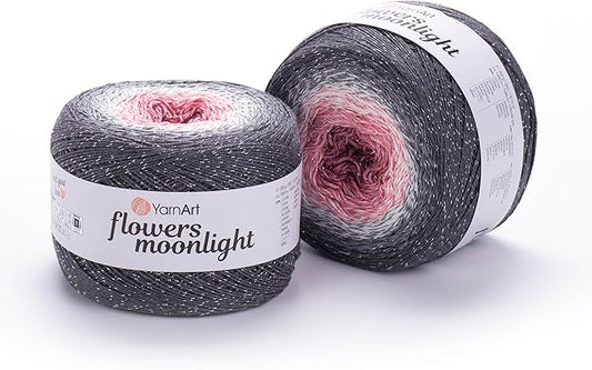 1 Skein/Pack YarnArt Flowers Moonlight Gradient Glitter Yarn, Each Ball 9.17 oz (260 gr) / 1094 Yards (1000m), 53% Cotton 43% Acrylic 4% Metallic Polyester, Yarn for Knitting and Crochet (3279)