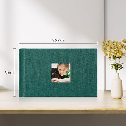 Mublalbum Small 4x6 Photo Album Linen Cover with Memo Areas Photobook Pictures Book Holds Horizontal Pockets for Wedding Family Baby and Vacation (Dark Green)