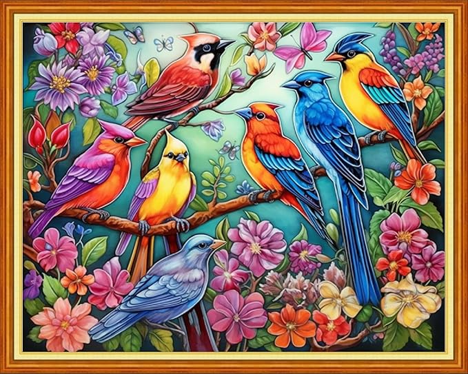 Dimensean Stamped Cross Stitch Kits Full Range of Embroidery Patterns Starter Kits for Beginners Adult DIY Cross Stitches Needlepoint Kits 11CT-Flower Birds 16x20 inch