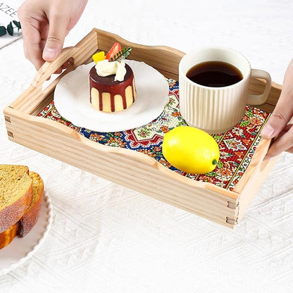 DOTSOPS 5D Diamond Art Kits for Adults Wooden Serving Tray with Handle Special Diamond Painting Plate Big Gem Dots Paint by Numbers Crafts Kits for Living Room Mandala 12 x 16 Inches