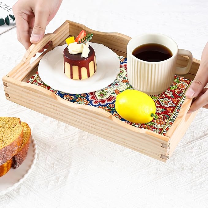 DOTSOPS 5D Diamond Art Kits for Adults Wooden Serving Tray with Handle Special Diamond Painting Plate Big Gem Dots Paint by Numbers Crafts Kits for Living Room Mandala 10 x 14 Inches
