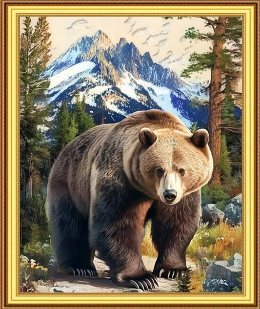 Foxnyart Stamped Cross Stitch Kits Full Range of Embroidery Needlework Starter Kits for Beginners Adults 11CT Embroidery Patterns Art Crafts DIY Needlepoint Kit-Forest Bear 16x20 inchs