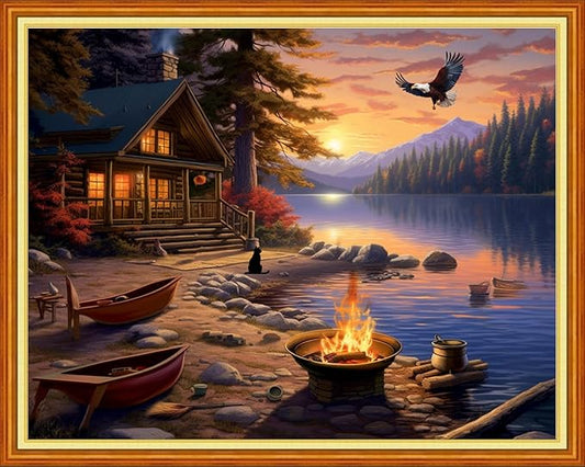 Dimxvean Stamped Cross Stitch Kits,Cross Stitch Kits for Adults Beginners,Embroidery Kits Full Range of Cross Stitch Stamped Kits Needlepoint Kits Cross Stitch Patterns-Lakeside Scenery 16x20 inch