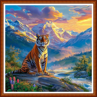 Joyhoor Stamped Cross Stitch Kits for Beginners Needlepoint Kits for Adults Embroidery Kits 11CT Counted Cross Stitch Kits Printed Embroidery Pattern-Mountain Tiger 18x18 inchs