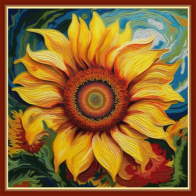 Findvoor Stamped Cross Stitch Kits for Beginners Full Range of Cross Stitching Embroidery Pattern for Adults, 11CT DIY Needlepoint Embroidery Starter Kits-Magic Sunflower 17.7x17.7 inch
