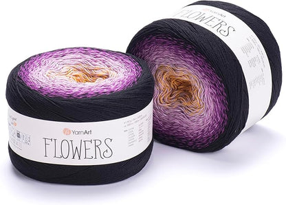 2 Skein/Pack Yarnart Flowers Gradient Yarn, Each Ball 8.8 Oz (250gr) / 1094 Yards (1000m), 55% Cotton 45% Acrylic, Superfine Fingering Weight for Knitting and Crochet, 303 - Black Purple
