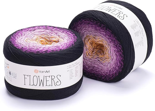 2 Skein/Pack Yarnart Flowers Gradient Yarn, Each Ball 8.8 Oz (250gr) / 1094 Yards (1000m), 55% Cotton 45% Acrylic, Superfine Fingering Weight for Knitting and Crochet, 303 - Black Purple